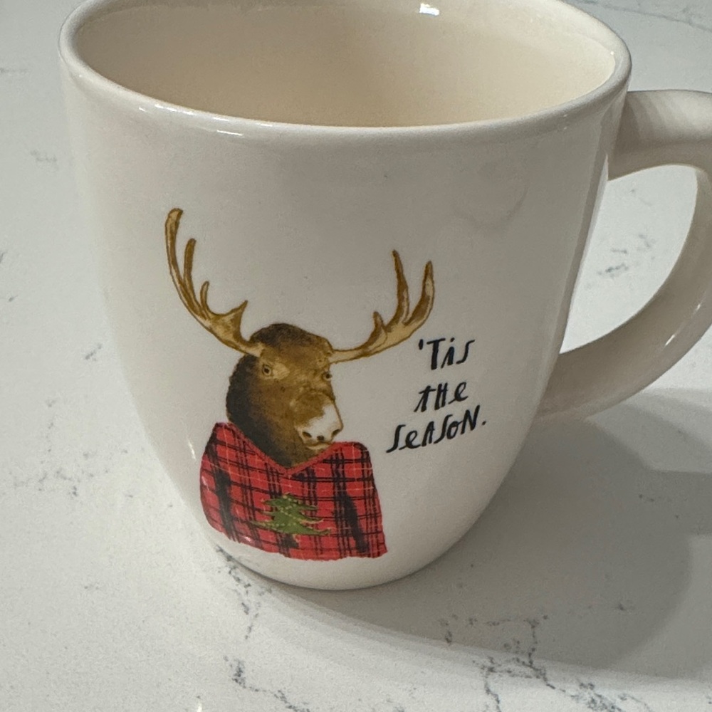 Rae Dunn White Mug with Red Plaid Moose
